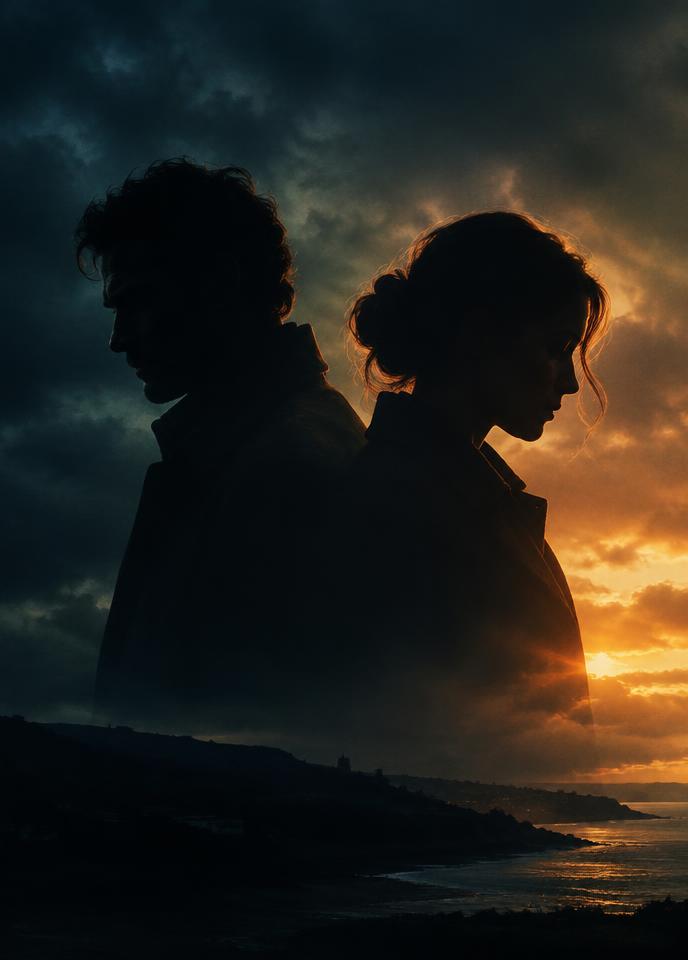 Póster de serie dramática: dos figuras en silueta