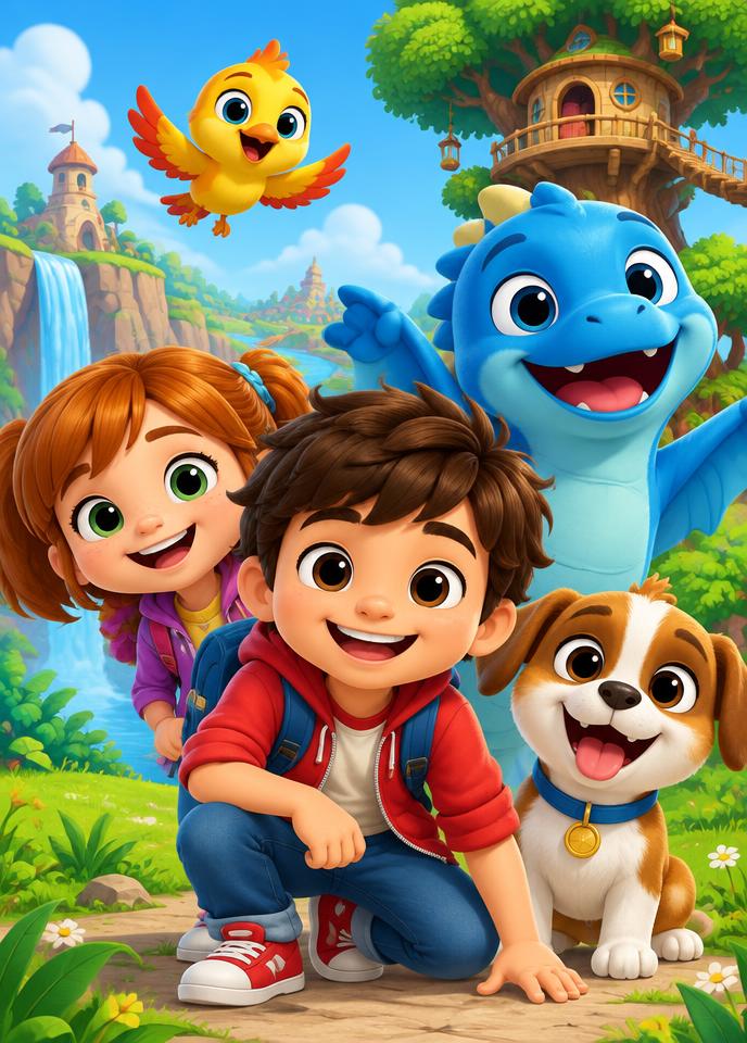Póster infantil con personajes animados